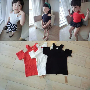 Jaunu Bērnu, Meiteņu T-krekls Bērniem Off-plecu Mīkstu Kokvilnas Top Modes Gadījuma Toddler Apģērbi Attēls 2