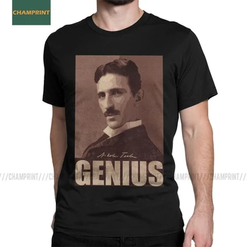 Nikola Tesla Vīriešu T Krekli Zinātnieki Temats Izgudrotājs, Inženieris Elektroenerģijas Zinātnes Edison Tees Īsām Piedurknēm T-Krekli, Tīras Kokvilnas Attēls 2