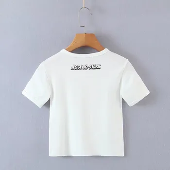 2022 Kultūraugu Top Vasaras Sieviešu T krekli Baltā O-veida Kakla Gadījuma Streetwear Slim t-veida Apkakli Īss T Krekls Harajuku Attēls 2