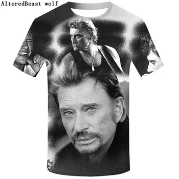 Johnny Hallyday T Krekls Rock 3D T Krekli Vasaras T-krekli Vīriešiem Smieklīgi Gadījuma Tee Krekls Vīriešiem ar Īsām Piedurknēm Izmēra T-krekls Attēls 2