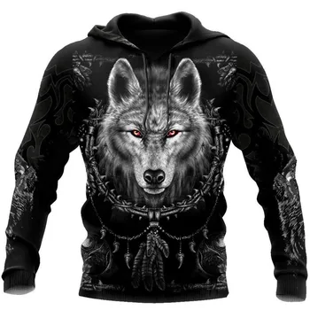 3D Full Black Wolf Drukāt Hoodies Cilvēks Sieviešu Harajuku Outwear Rāvējslēdzēju Pulovers Indijas sporta Krekli Ikdienas Unisex Jaka Tracksuit Attēls 2