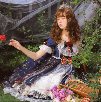 Kawaii meitene gothic lolita op Salds princese lolita kleita vintage mežģīnes bowknot laukumā apkakli, augstu vidukļa jaciņa viktorijas kleita Attēls 2