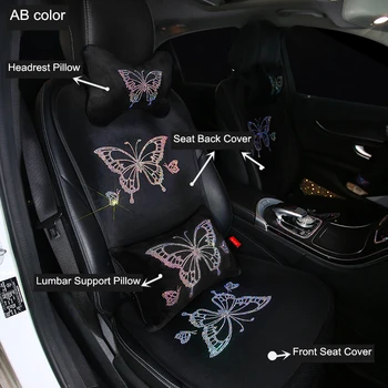 Auto Sēdekļa Vāku Pilns Komplekts Butterfly Sievietes Bling Rhinestone Interjera Piederumi, Spilvenu, Universal Fit, Četri Gadalaiki Attēls 2