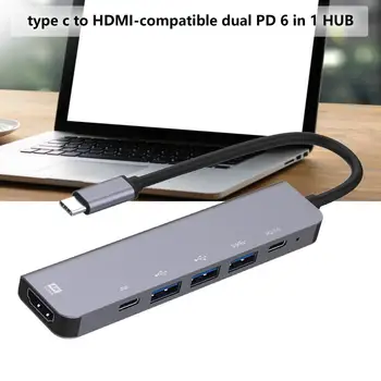 C Tipa Usb Centrmezglam, Kas Ar 6 In 1 Usb3.0 Otg Adapteri Usb C HDMI-saderīgam Tf Sd Solt Pd Lādētāju Splitter par Macbook Klēpjdatoriem Usbc Centrmezglu Attēls 2