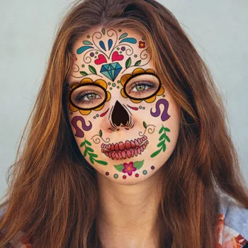 1gb Halloween Dekorēšanai Halloween Masku Ūdensnecaurlaidīgus Pagaidu Tetovējumu Uzlīmes Meksikas Diena Cukura Galvaskausa Maska Grims Puses,Q Attēls 2