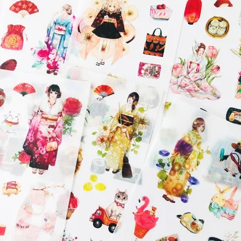 6 Loksnes Japāņu Sakura Meitenes Papīra Dienasgrāmatas Uzlīmes Dekoratīvās Albumu Roku Kontu Apdare Attēls 2