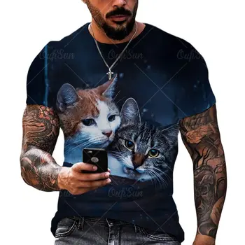 Jauno Modes Vīrieši Jaukums Cat T-krekls Vīriešu 3D T-krekls Drukas Kaķis ar Īsām Piedurknēm Vasaras Kreklu apdruka T Kreklu Izmantot Topi Attēls 2