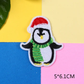 Ziemassvētku Vecītis, sniegavīrs Pingvīns Ielāpus Drēbes Dzelzs Par Piešūt Auduma Izšūti Nozīmītes Aplikācijas DIY Apģērbu Piederumu Attēls 2