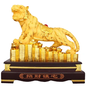 Ķīniešu Stilā Zelta Lucky Fortune Tiger Zodiaka Statuja Rotājumi Sveķu Skulptūru Amatu Mājas Dekorēšanas Aksesuāri, Kāzu Dāvanas Attēls 2