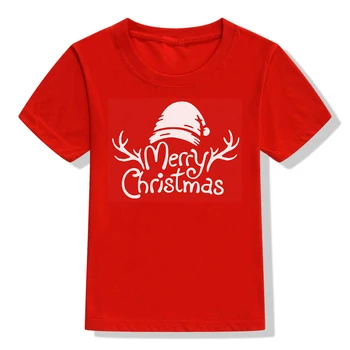 Ir 2021. Priecīgus Ziemassvētkus Bērniem, Sarkanā krāsā ar Īsām Piedurknēm T-krekls Zēniem, Meitenēm Bērnu Gadījuma T Krekli Toddler Grafikas Tees Bērniem Ziemassvētki Apģērbi Attēls 2