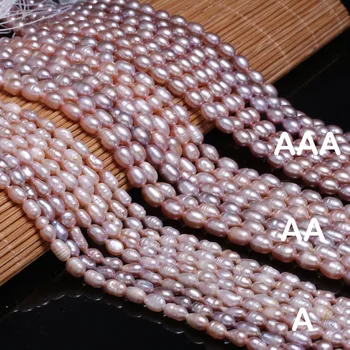 AAA Violeta Perlamutra Pērlītes Dabīgo Saldūdens Pērles, lai Kaklarota, Aproce Rotaslietu izgatavošana DIY Piederumi, 5-6mm Attēls 2