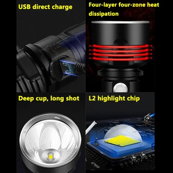 USB Uzlādējams LED Lukturītis L2 P70 lieljaudas Spēcīgu gaismas Lauka Glābšanas Āra ūdensizturīgs kempings runnning Nakts Zvejas Attēls 2