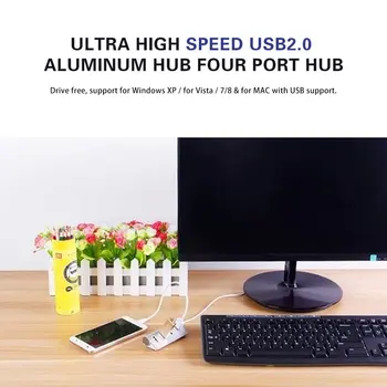 Portatīvo Izmēru Alumīnija Sakausējuma Super ātrgaitas 4 Portu USB Hub USB Sadalītājs Adapteris Ar LED Indikatoru DATORU, Portatīvo Datoru Attēls 2
