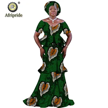 Āfrikas Mežģīņu kleitas +headwrap sieviešu mežģīņu+ankara audums 1-gabals dashiki kleita drukāt vasks bumbu kleita AFRIPRIDE S1925058 Attēls 2