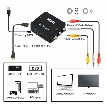 HDMI-savietojams AR AV Scaler Adapteris HD Video Composite Converter Box HD uz RCA AV/CVSB L/R Video 1080P Atbalsts NTSC PAL Karstā Attēls 2