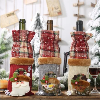 1PC Ziemassvētku Vīna Pudele Ietilpst Soma Brīvdienu, Santa Klauss Šampanieša Pudeles Vāciņš Sarkans Priecīgus Ziemassvētkus Galda Rotājumi Mājas Attēls 2