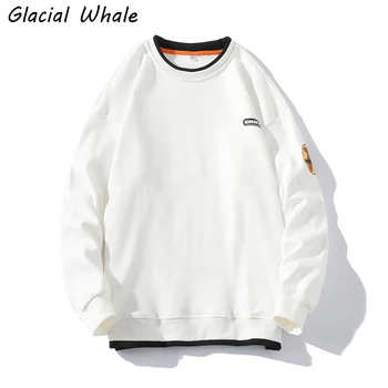 GlacialWhale Mens Crewneck Sporta Krekls Modes 2021 Jaunu Gadījuma Drukāt Sporta Krekli Lielgabarīta Harajuku Streetwear Balts Hoodies Vīriešiem Attēls 2