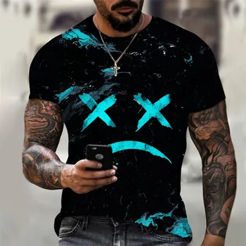 Vasarā jaunu stilu 3D drukāšanas vīriešu smiley sejas plus izmēra T-krekls topi Ropa Hombre krekli vīriešu tops street hip-hop, rock modes Attēls 2