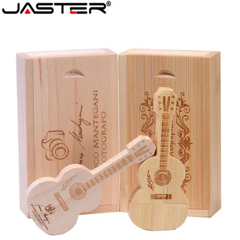 JASTER ilgāk par 1 GAB. bez LOGO Koka ģitāra, USB 2.0 flash drive pendrive 4gb 8gb 16gb 32gb 64gb fotogrāfija dāvanas Ar lodziņu Attēls 2
