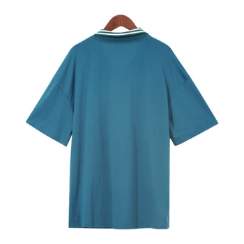 Modes Nolocīt Apkakli, Īsām Piedurknēm T-Krekls Gadījuma Vasaras Sieviete Polos Top Sexy Vintage Saule Drukāt Ciets Zilā Tee Krekls Attēls 2