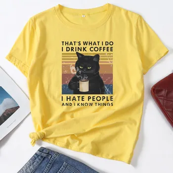 Kaķis, Kas ir tas, Ko es varu Dzert Kafiju Sievietei T-Krekls Vasaras Topi Sievietēm Kokvilnas ar Īsām Piedurknēm T-Krekli Grafiskais Tee Sieviešu Drēbes Attēls 2