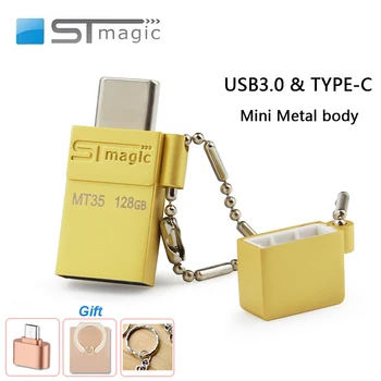 Mini type c pendrive 32GB 64GB, 128GB USB 3.0 Flash Drive, Memory Stick 16GB zelta metāla Īkšķis Disku, U Diska grāmatiņa viedtālrunis Attēls 2