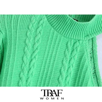 TRAF Za Sieviešu Modes Soft Touch Asimetriska Kabeļu adīt Džemperi Vintage Augstas Kaklu garām Piedurknēm, Sieviešu Džemperi Šiks Topi Attēls 2