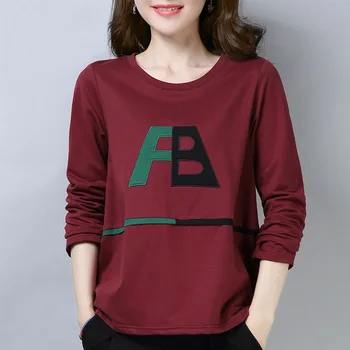 30% Kokvilnas T Krekls Sieviete Modes O Kakla Rudens garām Piedurknēm T-krekls, Sieviete, korejiešu Stila Plus Lieluma Krekls Ir 2021. Jaunā Sieviešu Krekli Attēls 2