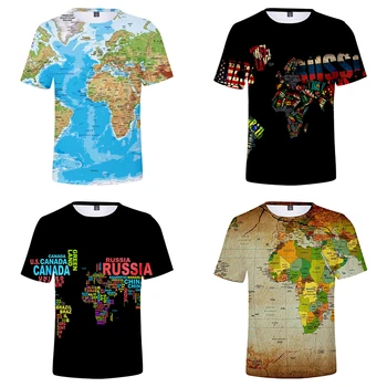 Jaunu 3d T Krekli Pasaules Kartē Izdrukāt Vasaras Modes Vīriešu, Sieviešu T-krekls ar Īsām Piedurknēm Vīrietis Sieviete 3D T-krekli, t-veida Krekls, Krekli, Topi Attēls 2