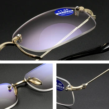 Seemfly Dimanta Griešanas Lasīšanas Brilles Bez Apmales Anti Blue Ray Vīrieši Sievietes Bifocal Palielināmo Briļļu Vecuma Tālredzība Brilles Spogulis Attēls 2