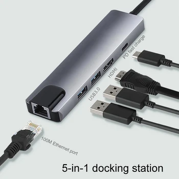 Tipa-C Hub USB-C HDMI-Saderīgam USB3.0 Gigabit LAN Ethernet dokstacija Multi-Funkciju USB C centrs Macbook Dell Attēls 2