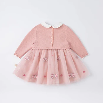 DB1220462 dave bella pavasarī baby meitenes cute bow acs džemperis kleitu modes puse kleita bērniem meitene zīdaiņu lolita drēbes Attēls 2