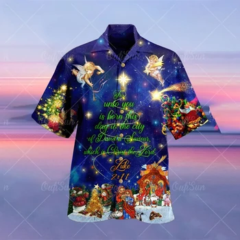 Ziemassvētku vīriešu ikdienas īss piedurknēm krekls Ziemassvētku Vecīša briežiem drukāt top krekls vīriešu ģērbšanās Havajiešu camisas hombre 2XL Attēls 2