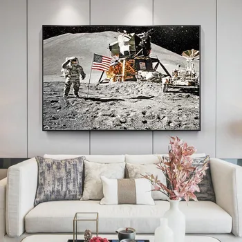 Ziemeļvalstu Plakātu Astronauts Raķešu Mēness Telpu Sienas Mākslas Audekls Gleznošanai un Izdrukas Istabu, dzīvojamo Istabu Mājas Sienu Apdare Bildes Attēls 2