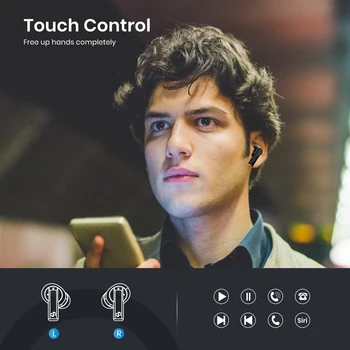 ANC Taisnība Bezvadu Earbuds, Aktīvās Trokšņu Slāpēšanas Bluetooth 5.0 TWS Austiņām ar Stereo Skaņu Touch Kontroli Ātra Uzlāde Attēls 2