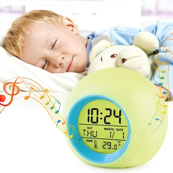 7 Krāsas, Modinātājs Bērniem LED Pulkstenis, Gaismas, Digitālais Pulkstenis, Termometrs Mainot Gaismas Naktī Spīdēja Darbvirsmas Galda Despertador Attēls 2