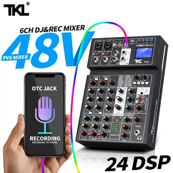 6 Kanālu DJ Skaņas Mikseri portatīvais Digitālais Mikseris Ar 24 DSP Atbalss OTG Jack USB 48V Phantom Power Skaņas Kartes Miksēšanas pults REC Attēls 2