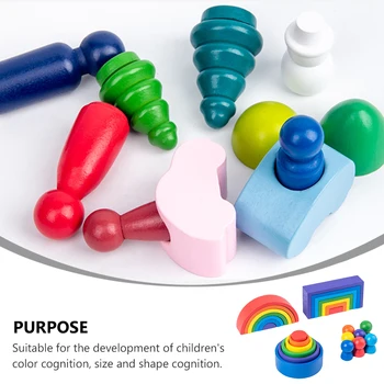 Koka Varavīksnes Arch Kraušanas Rotaļlietas Montessori Sākumā Izglītības Celtniecības Bloki Jenga Spēle Maziem Bērniem Bērniem Dāvanas Attēls 2