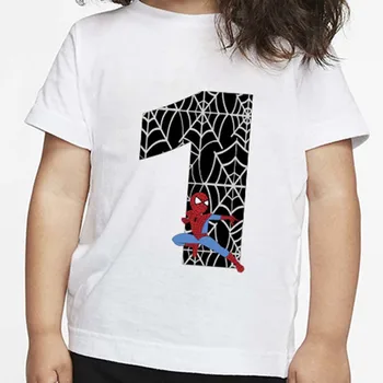 Spiderman Bērnu T-Krekls Dzimšanas dienu Lucky Number Topi Apģērbi Meitenēm Zēniem Vasaras Tērpu Gadījuma Tshirt Labākās Dāvanas Bērniem Attēls 2