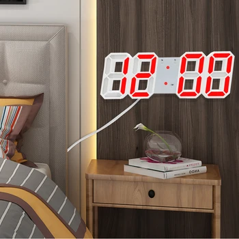 3D LED Sienas Pulkstenis Mūsdienu Dizaina Digitālās Galda Modinātājs Nightlight Saat reloj de salīdzinot Skatīties Mājas Dzīvojamā Telpu Dekorēšana Attēls 2