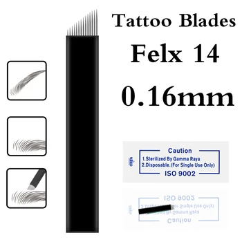 500 Gab. ļoti Plānas 0.16 mm Microblading Adatas 14 tapas Microblading Izšuvumi Pildspalvu Uzacu Tetovējums Piegādēm, Melna āda Attēls 2