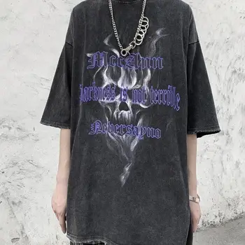 Foufurieux Gothic Dēmons Sieviešu Lielgabarīta T-krekls Tumši Druka T Kreklu Kpop Grafiskais Īsām Piedurknēm Melnā Top Sieviete korejas Modes Attēls 2