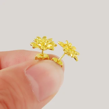 Karstā Pārdošanas 24k Zeltu Modes trīsslāņu Ziedu Stud Auskari Sievietēm Lady Zelta Krāsu Rotaslietas Dāvanu Attēls 2