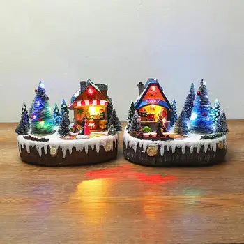 2022 Ziemassvētku Sniega Māju Ciematā LED Gaismas Luminiscentās Rotājumi ar Mūzikas Svētku Eglīšu Festivāls Māja Mājas Dekoru Attēls 2
