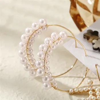 Modyle Modes Zelta, Pērļu Auskaru Komplekts Sievietēm Vintage Metāla Stīpu Earings Ģeometriskā Apli Piliens Auskari Ir 2021. Rotaslietas Attēls 2