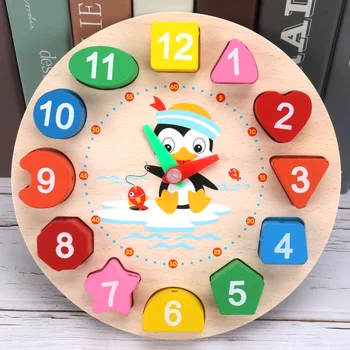 Montessori Karikatūra Dzīvnieku Izglītības Koka Fāzēm Ģeometrija Ciparu Pulkstenis Mīklas Sīkrīkus Matching Pulkstenis, Rotaļlieta Bērniem Dāvanas Attēls 2