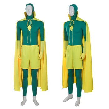Wanda Redzējumu Bodysuit Tērpos Redzējumu Cosplay Jumpsuit Apmetni, Dzeltens-Zaļš Pilns Uzvalks Paul Bettany COS Halloween Karnevāla Tērpiem Attēls 2