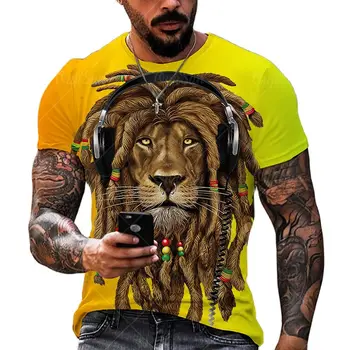 Vasaras Modes Dzīvnieku Lauva 3D Drukāšanas Vīriešu T Krekli Ikdienas O-veida Kakla Īsām Piedurknēm Poliestera Unisex Apģērbs, Topi, t-veida, Liela Izmēra Attēls 2