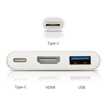 USB3.1 C Tipa HDMI USB3.0 Atbalstu 4 k konversijas līnijas HDMI Adapteris 3in1 Hub Digitālo AV Multiport Adapteris priekš MacBook ipad Attēls 2