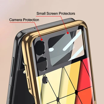Luksusa Apšuvuma Rūdīts Stikls Case For Samsung Galaxy Z Flip 3 5G Aizmugures Ekrāna Filmu Kadru Aizsargātu Vāks Samsung Z Flip 3 Lietas Attēls 2